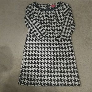 3/4 sleeve, black and cream houndstooth dress